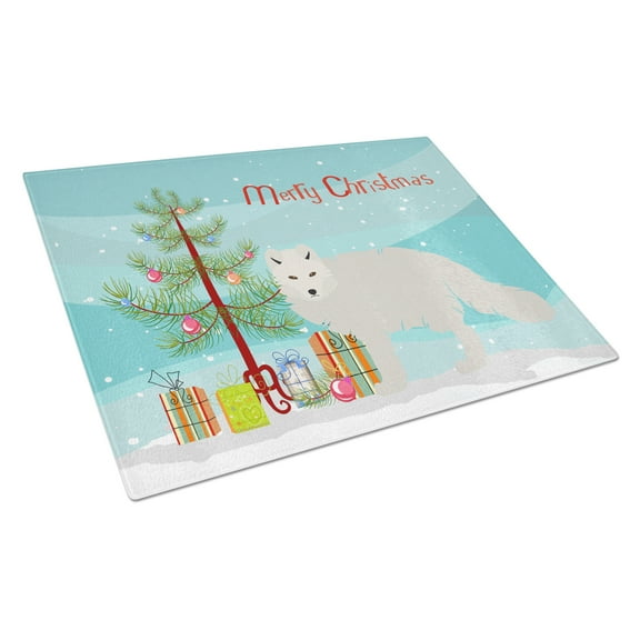 Caroline's Treasures White Arctic Fox Christmas Glass Cutting Board Large