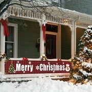 Happy Date Large Merry Christmas Banner, Red Buffalo Plaid Banner, Christmas Decorations for Outdoor or Indoor, Lumberjack Party Decorations