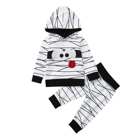 

Honeeladyy Sales Toddler Kids Baby Boys Girls Halloween Cartoon Hooded Sweater Pants Outfits Set