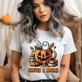 thumbnail image 2 of Coffee and Books Shirt – Halloween Ghost Pumpkin Mug Tee, Azalea, Size L, 2 of 6