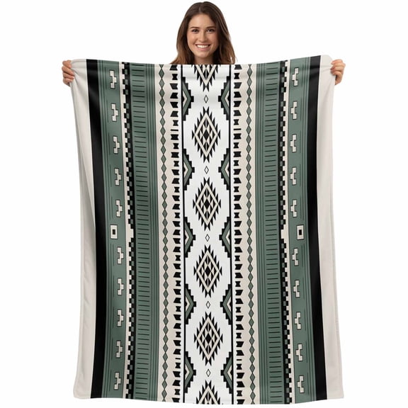 Sage Green Boho Blanket Soft Cozy Warm Throw Blanket for Couch, Plush Fuzzy Flannel Fleece Blankets for Sofa, Vintage Ethnic Tribe Retro Abstract Art Bed Blankets Lightweight Gifts for Women, 50"x80"