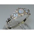thumbnail image 2 of LBG British Made 10k White Gold Natural Opal & Aquamarine Womens Trilogy Ring - 33 size options - Sizes 4 to 12 Available, 2 of 7