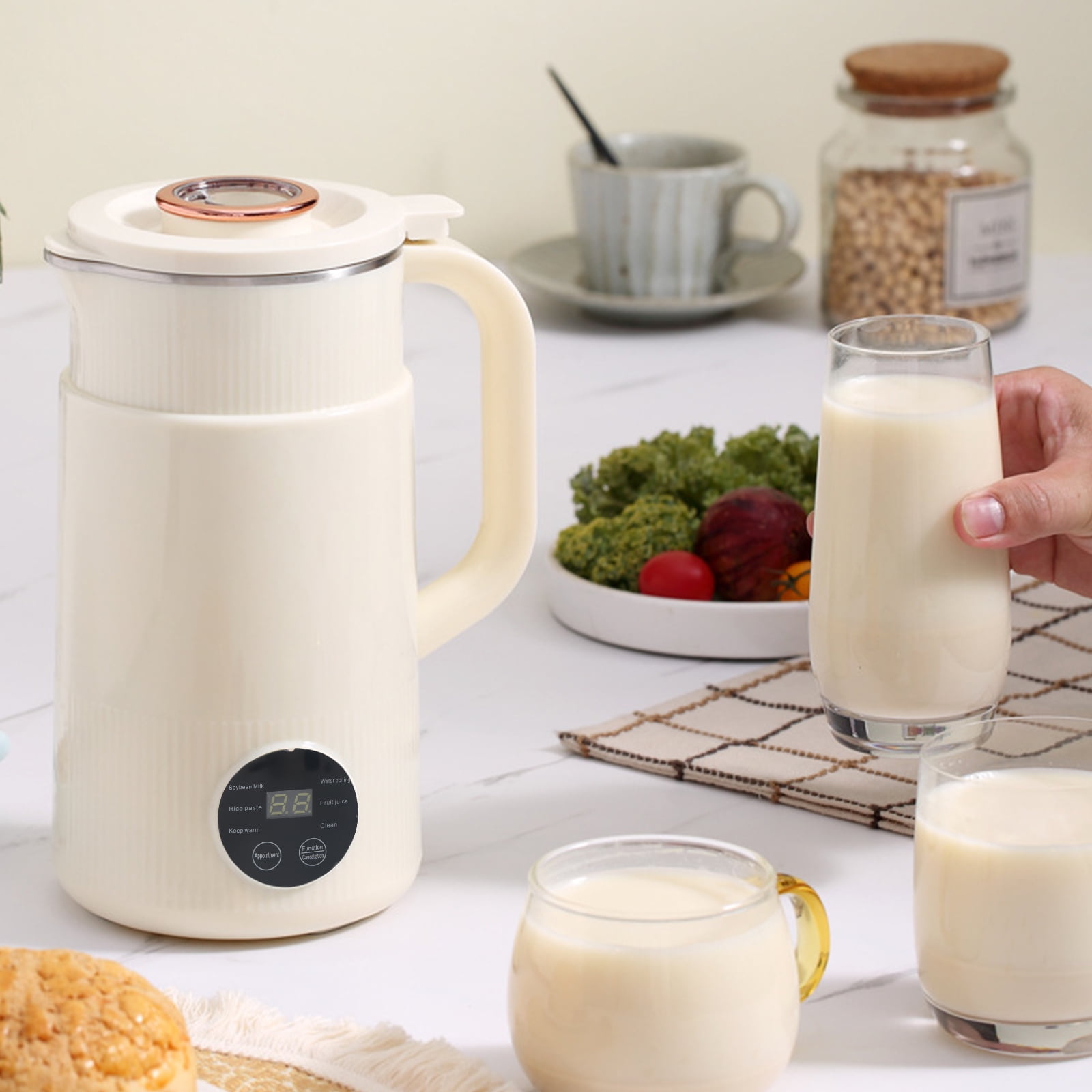 DISHUECO Automatic Nut Milk Maker, 6-in-1 Soy Milk Maker 27oz for Homemade Almond, Oat, Coconut, Soy, Plant-Based Milk and Non-Dairy Beverages, with 12H Timer/Self-Clean/Keep Warm/Boil Water, White