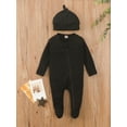 thumbnail image 2 of Gureui Infant Baby Boys Girls 2Pcs Outfits,Solid Color Round Collar Long Sleeve Footie and Cap Set, 2 of 9