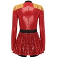 thumbnail image 4 of iiniim Women's Sequin Circus Ringmaster Costume Long Sleeve Showman Lion Tamer Skirted Bodysuit Red 4XL, 4 of 7