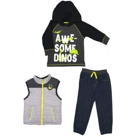 - Little Rebels Vest, Hoodie Sweatshirt & Jogger Pants, 3pc Outfit Set (Baby Boys & Toddler Boys)