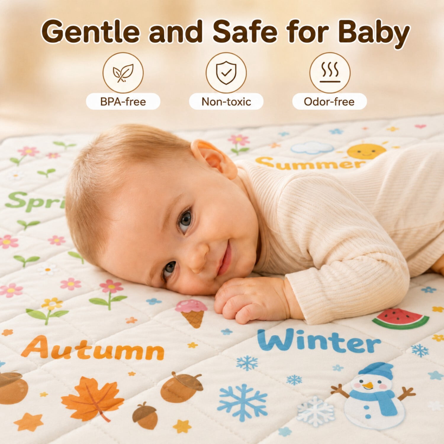 Easy4Home Foldable Baby Play Mat,50"x50" Non-Slip Thick Foam Crawling Mat Machine Washable Playpen Mat for Infants & Toddlers
