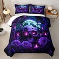 thumbnail image 2 of Homewish Hipple Death Skull Quilt King,Retro Purple Rose King Coverlet Set,Happy Halloween Duvet,3 Pieces, 2 of 7