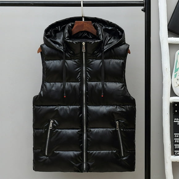 DPTALR Women Vest Loose Bright Leather Solid Color Stand Collar Cotton Waistcoat Vest Jacket