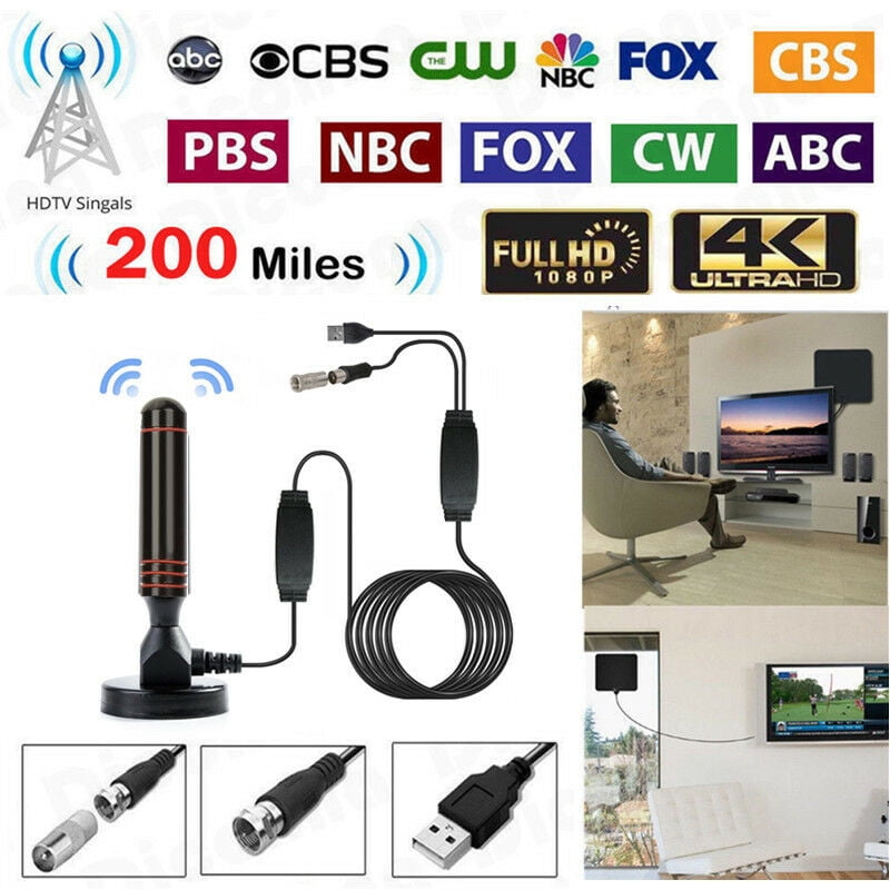 Indoor Digital TV Antenna 200 Miles Range HD 1080P Signal Booster Amplifier HDTV 