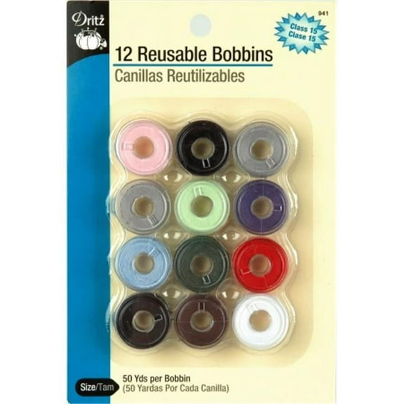 Dritz Reusable Bobbins Pre-Threaded 12/Pkg-Assorted Colors