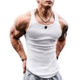 thumbnail image 2 of Xioeram Men Summer Vest O-neck Sleeveless Slim Fit Tank Tops Wide Shoulder Straps Ribbed Solid Color Casual Sports Vest Quick-Drying Fitness Top, 2 of 7