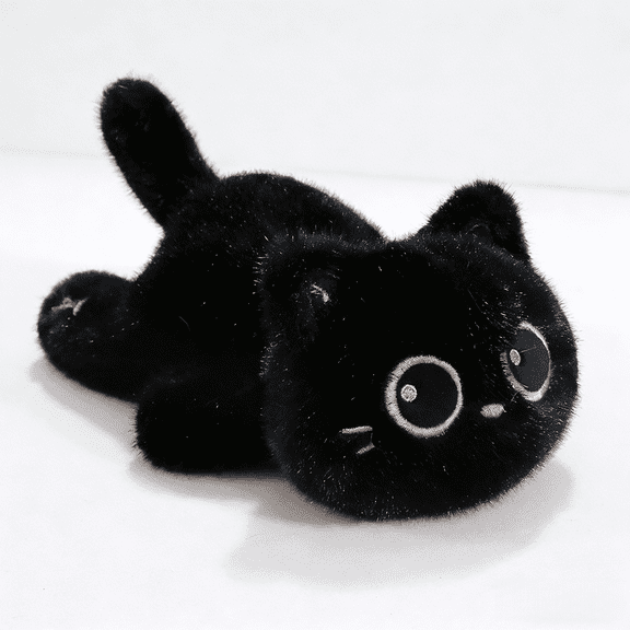 Big Eyed Black Plush Cat Stuffed Animal Doll - Cute Cuddle Kitten Pillow Toy Soft Plush Doll Gift