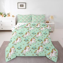 Castle Fairy Teens Cute Unicorn Full Size Comforter Sets,Cartoon Starry Sky Bedding Sets