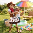 thumbnail image 5 of Ruiwill Little Girls Western Cowgirl Outfit Set Summer Stretchy V Neck Sleeveless Graphic Print Skirt Vest Hat Bandana 4Pcs Set School Casual Girls Clothing Set Size 7-8 Years Brown, 5 of 7