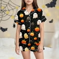 thumbnail image 2 of CAUYDY Girls Halloween Pajama Sets 2 Piece Button Down Short Sleeve Lapel Neck Tops Shorts Pumpkin Graphic Set for Teen(Black,8-9 Y), 2 of 5