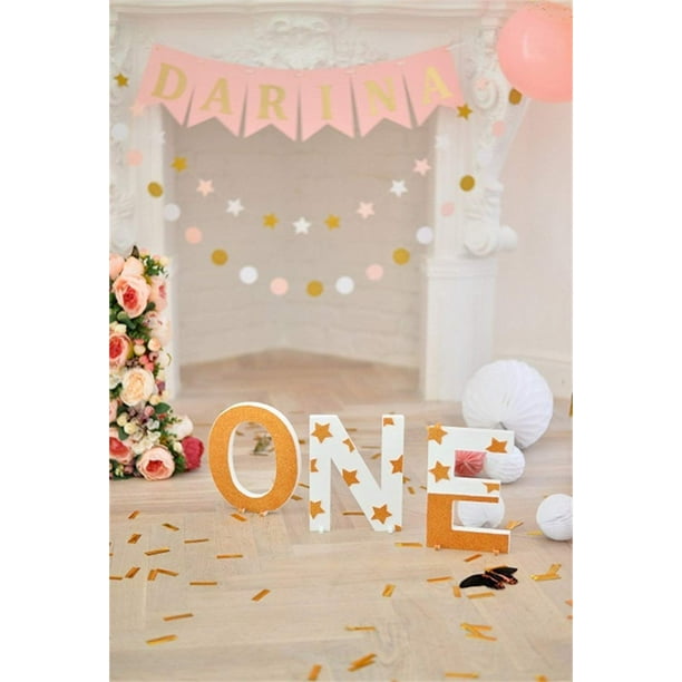 ABPHOTO Polyester 5x7ft Cake Smash Backdrop Girl 1st Birthday Backdrops