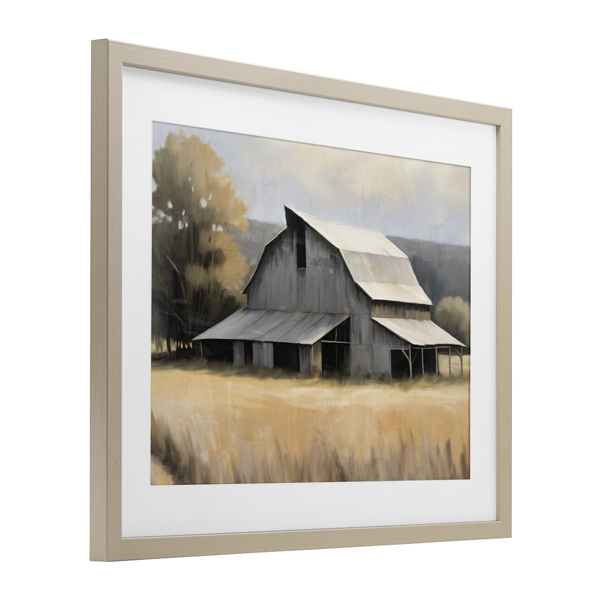Stupell Industries In The Field Farm Structure Birch Framed Print Under Glass, design by Kim Allen