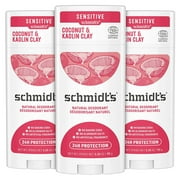 Schmidt's Aluminum Free Natural Deodorant for Women and Men, Coconut & Kaolin Clay for Sensitive Skin with 24 Hour Odor Protection, Certified Natural, Vegan, Cruelty Free, 3.25 oz, 3 pack