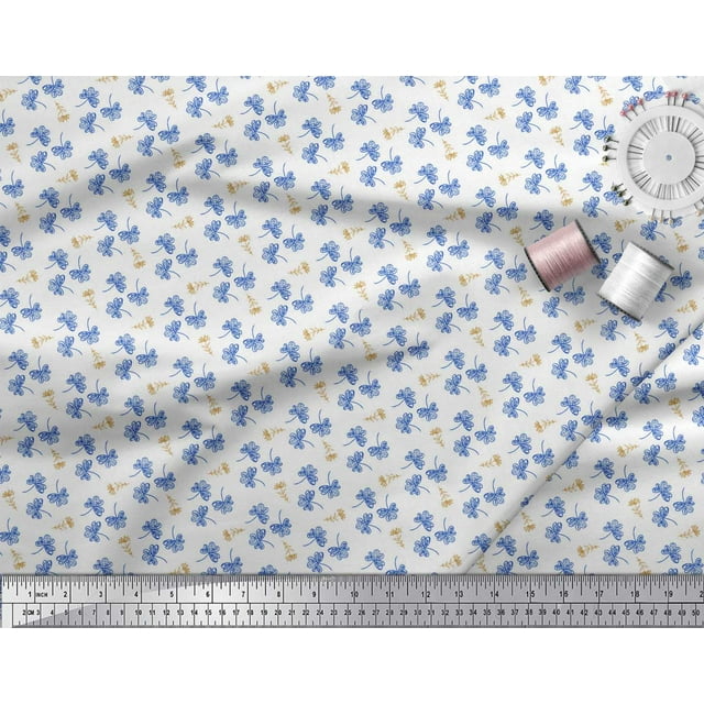 Soimoi Tissu Satin Modal Feuilles & Floral Imprimé à la Main au Mètre 42 Pouces de Large