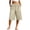 Khaki, variant on AKOEE Women's Linen Capris Wide Leg Baggy Capri Sweatshorts Drawstring Elastic Waist Long Shorts with Pockets (XL, Khaki)
