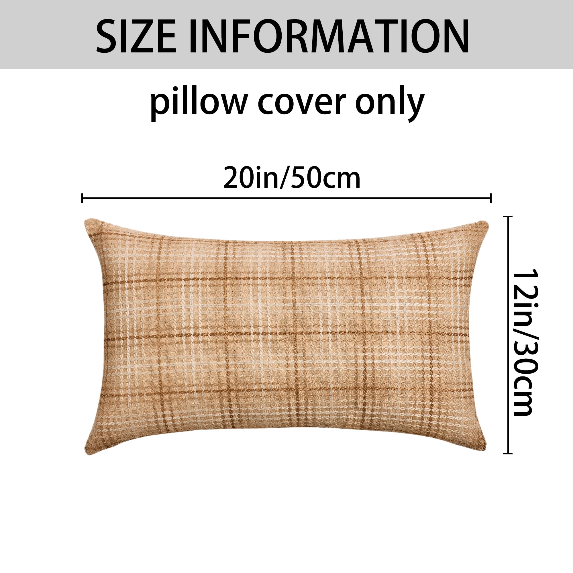 Unique Bargains Plaid Decorative Throw Pillow Covers Pack of 2 Khaki 20" x 12"