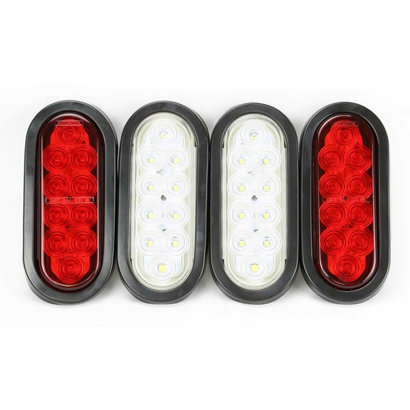 6" Oval 10 LED Trailer Lights 2 Red Stop/Turn/Tail 2 Clear/Backup Grommet Plugs