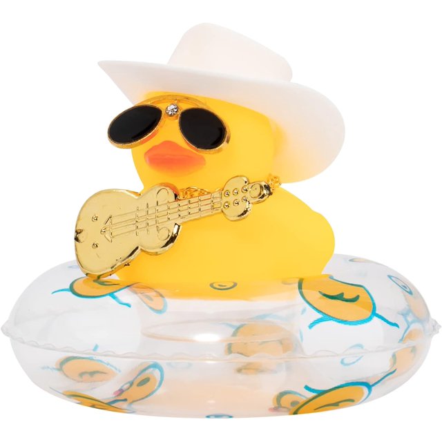 Car Duck Ornament Dashboard Decorations for Car Rubber Duck Accessories with Hat Necklace Swim Ring Musical Instruments V