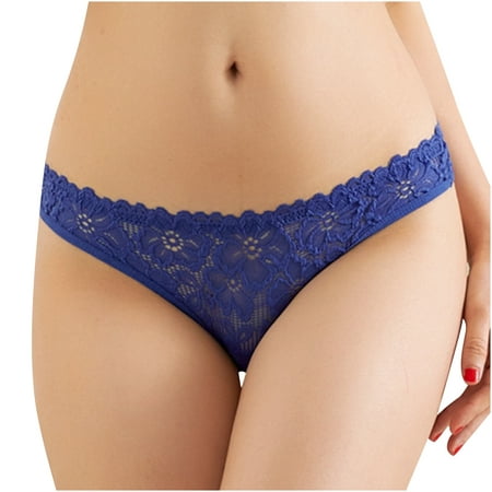 

Scyoekwg Thong Underwear for Women Lingerie Solid Color Soft Low Waist Lace Panties Ladies Hollow Out Underwear Cheeky Panties Comfortable Briefs Breathable Underpants Blue S