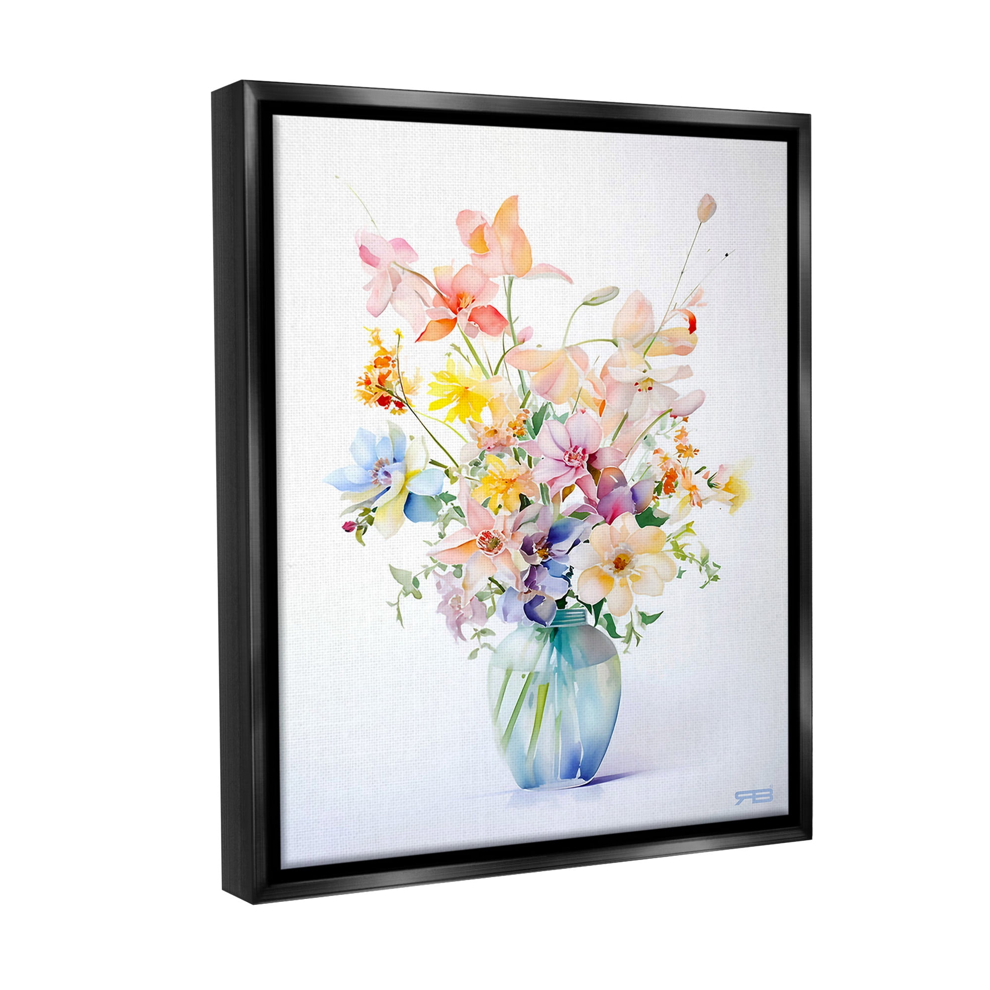 Stupell Industries Simple Spring Florals Botanical & Floral Painting Black Floater Framed Canvas Art Print Wall Art, 17 x 21