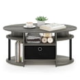 thumbnail image 5 of Pemberly Row Engineered Wood Oval Coffee Table with Bin in French Oak Gray/Black, 5 of 6