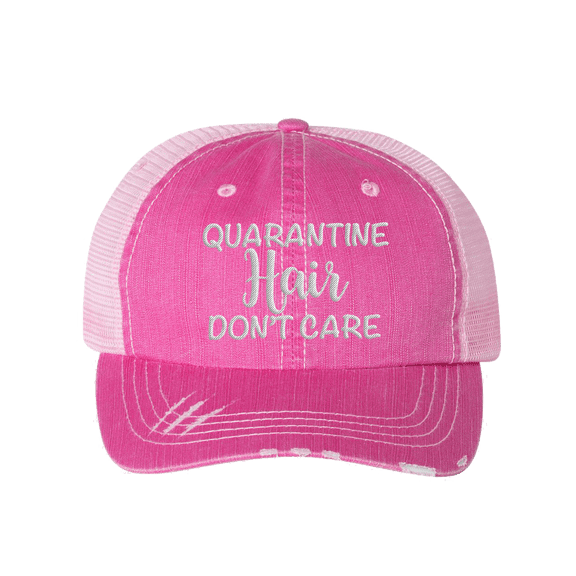 Women's Embroidered Quarantine Hair Don't Care Distressed Baseball Cap, Pink