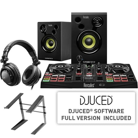 Hercules All-In-One Kit DJ Learning Kit + On-Stage LPT5000 Laptop Computer Stand for Workstations