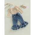 thumbnail image 4 of Newborn Baby Girl Clothes Infant Rib Frill Long Sleeve Romper Flared Pants Headband Set 3pcs Fall Winter Outfits, 4 of 10
