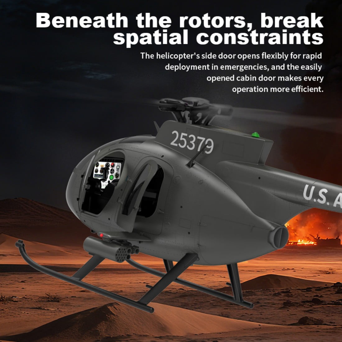 1/16 F119S MD500 Little Bird RC Helicopter for Adults, 2.4G 9CH Flybarless Military Remote Control Helicopter Model, 6G/3D GPS Smart RC Airplane with Optical Flow Positioning & Dual Brushless Motors