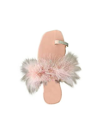 Amélie Home Women's Feather Open Toe Slippers Fuzzy Pink