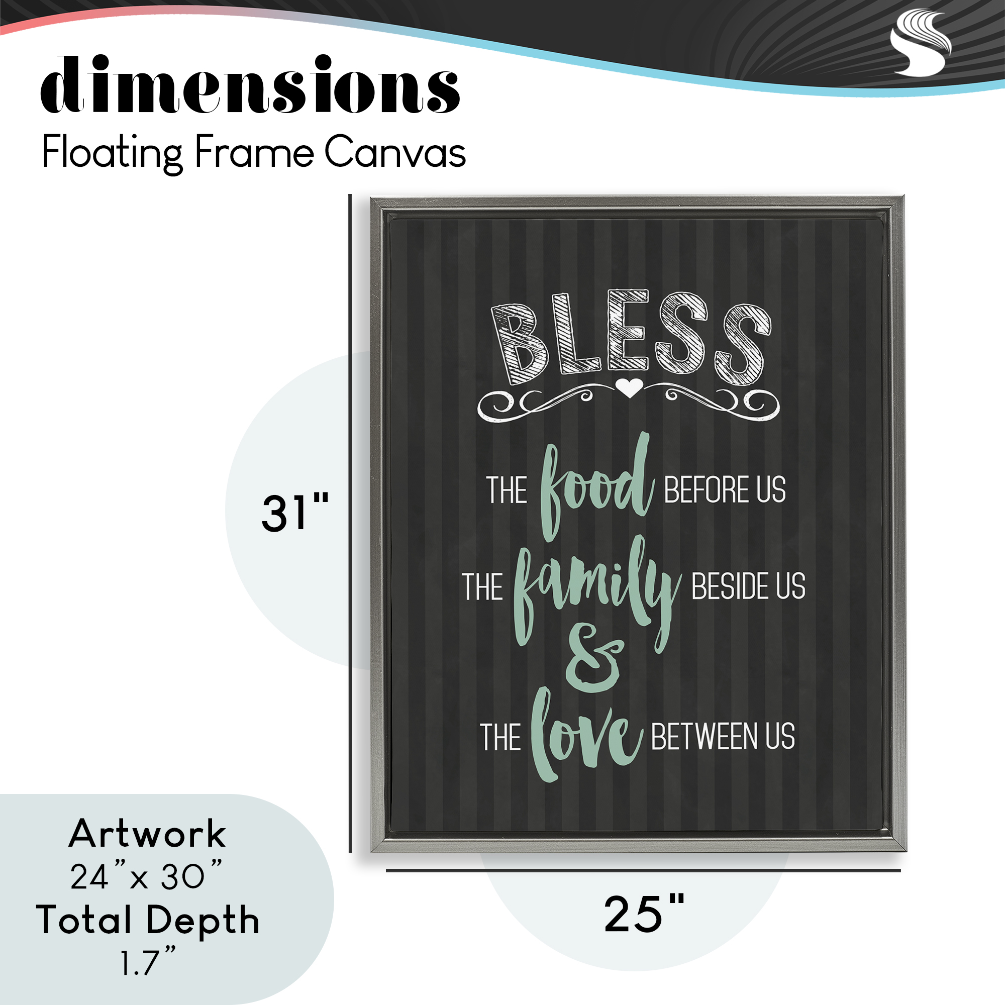 Bless The Food Family & Love Gray Framed Floater Canvas Wall Art, design by Lettered and Lined
