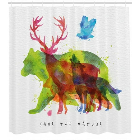 Animal Shower Curtain Alaska Wild Animals Bears Wolfs Eagles