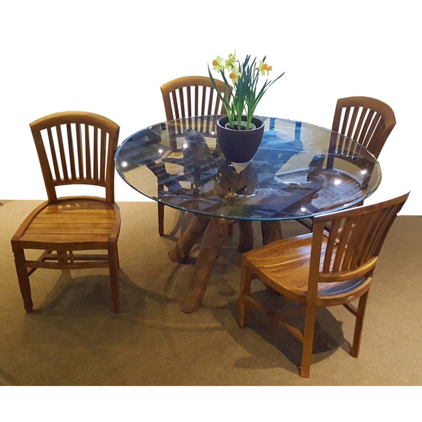 Teak wood glass top dining online table