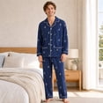 thumbnail image 2 of Kyntgho Men's Two Piece Pajama Set, Long Sleeve Button Front Pajama Shirt with Piping and Straight Pants, 2 of 7