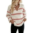 thumbnail image 3 of Women'S Casual Striped Long Sleeve V Neck Lightweights Pullover Sweater Loose Fit Drop Shoulder Knitted Tops Red M, 3 of 9
