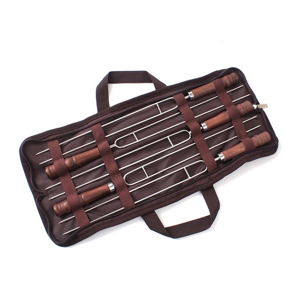 De Tenedor Para Barbacoa Al Aire Libre, Tenedor Para Parrilla De Acero Inoxidable Con Mango De Madera, Parrilla En Forma De U, Juego De Tenedor Para Carne Y Picnic 5 Uds. Eigraketly HA016925-00