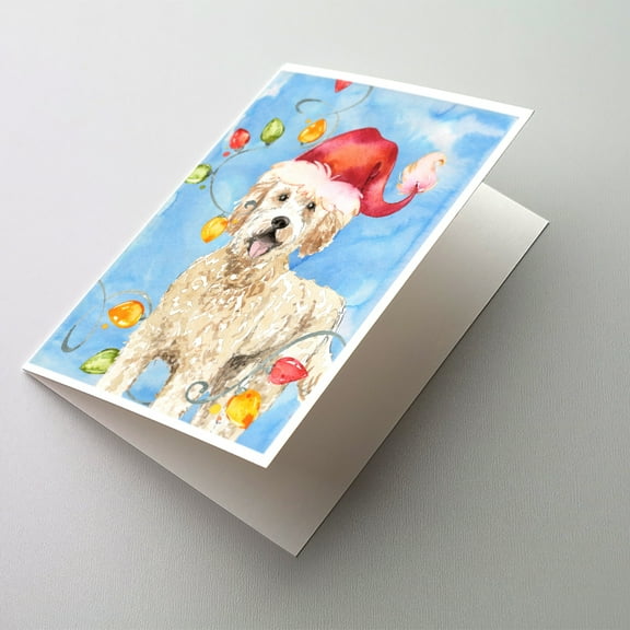 Christmas Lights Goldendoodle Greeting Cards and Envelopes Pack of 8