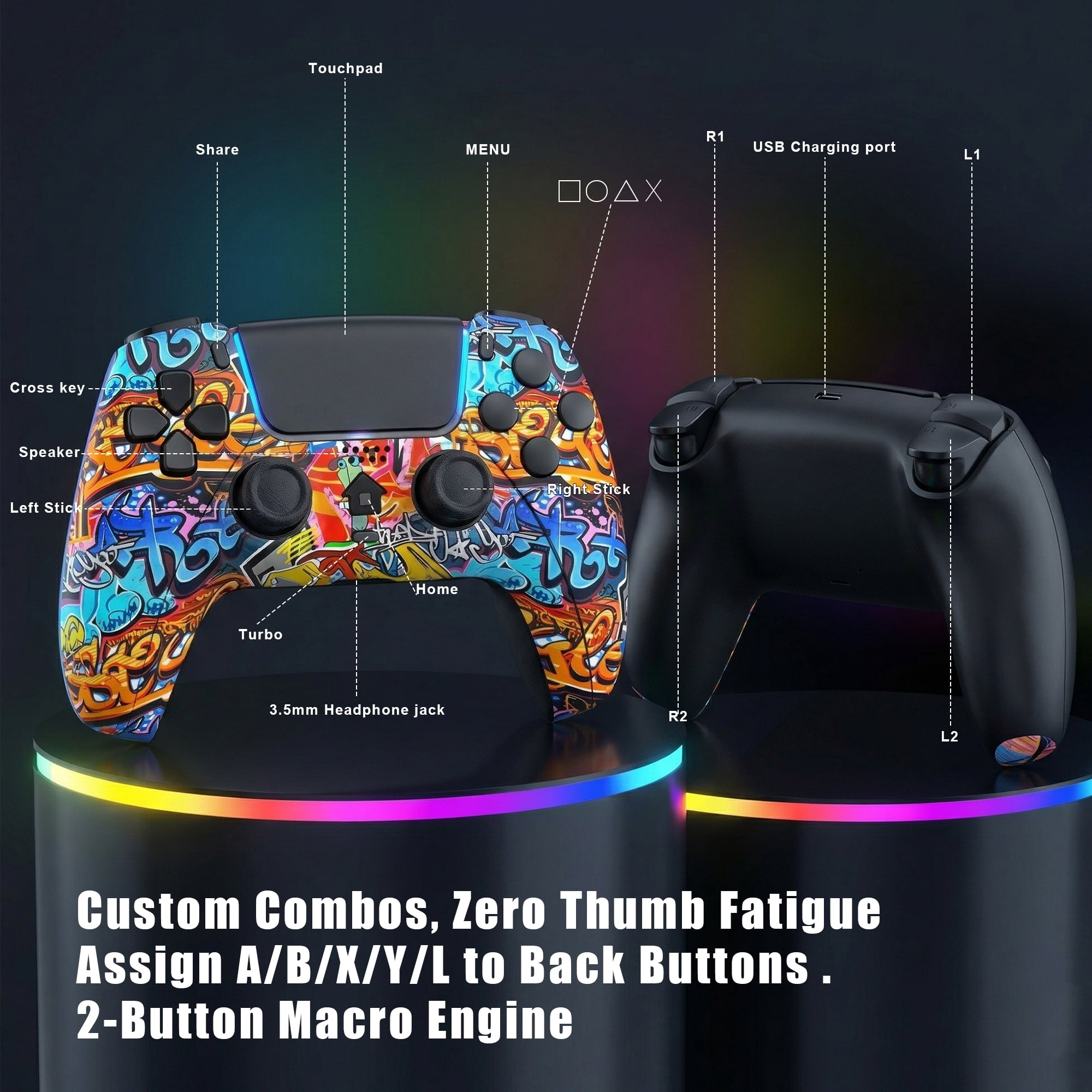 Game Controller for PS5 Pro/Slim/PC, Wireless Controller with Dual Vibration/6-Axis Gyro.