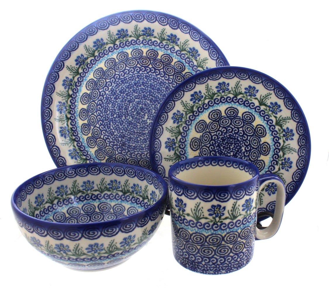Blue Rose Polish Pottery Charleston 16 Piece Dinner Set