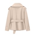 thumbnail image 3 of Cropped Trench Coat for Women Lapel Collar Belted Button Blazer Casual Trendy Elegant Office Fall Jacket, L, 3 of 6