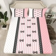 thumbnail image 2 of jejeloiu Ribbon Bow Bowtie Twin Sheet Sets,Geometric Stripes Twin Fitted Sheet,Princess Dot Bowknot Flat Sheet For Child,Ultra Soft Home Decor,3pcs, 2 of 7