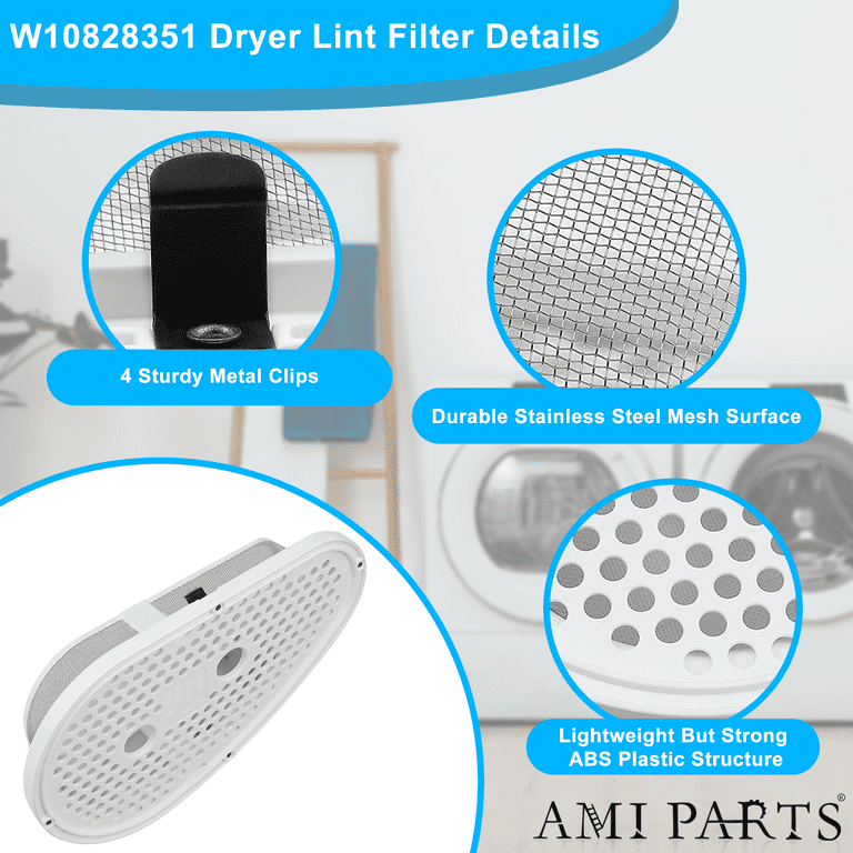 Dryer Lint Filter Screen Cover - Replaces Whirlpool/Kenmore W10828351, W10812395, 348399 (White)
