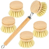 Txkrhwa 5PCS Bamboo Dish Brushes Set, Kitchen Clean Dish Scrubber, Wooden Natural Bristle Dish Brushes, with 4 Replacement Heads for Washing and Cleaning Pot Pan Dish Bowl