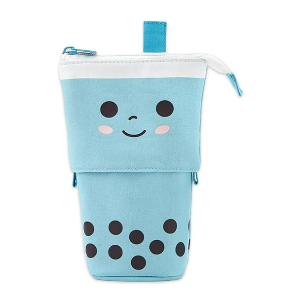 Bolsa de lápiz de dibujos animados Unisex adolescentes portátil plegable plegable pluma placas de maquillaje tabla papelería organizador titular con cremallera con cremallera azul Advancent EL005483-03